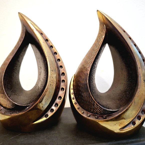 Ben Seibel for Jenfred 'Flame' Brass Bookends, 1950's Jenfredware Sculptural Boo - Picture 2 of 11